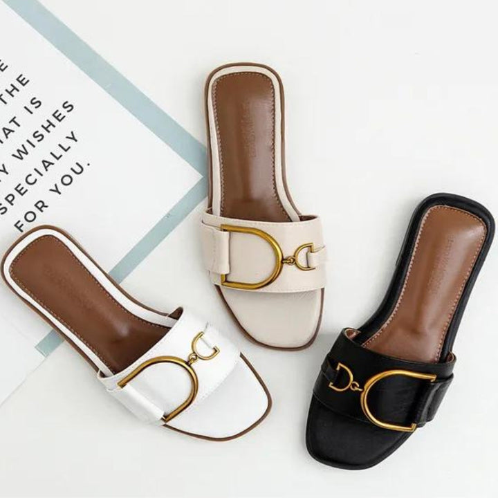 Square-Toe Chic Leather Sandals - Bentley Maxwell