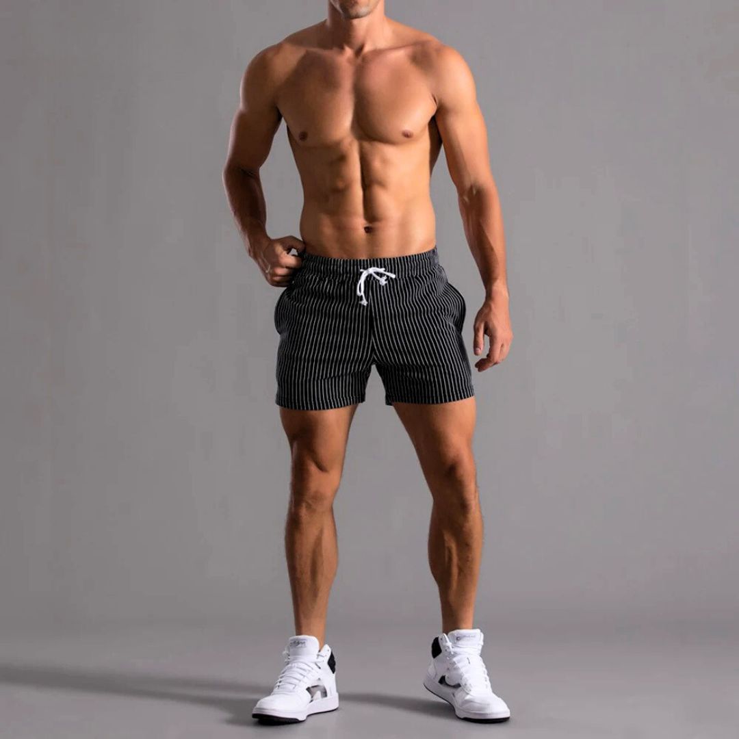 Pinstriped Athleisure Shorts - Bentley Maxwell