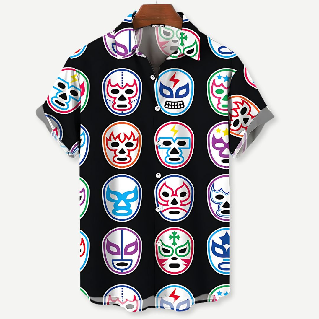 Relaxed Black Luchador Masks Shirt - Bentley Maxwell