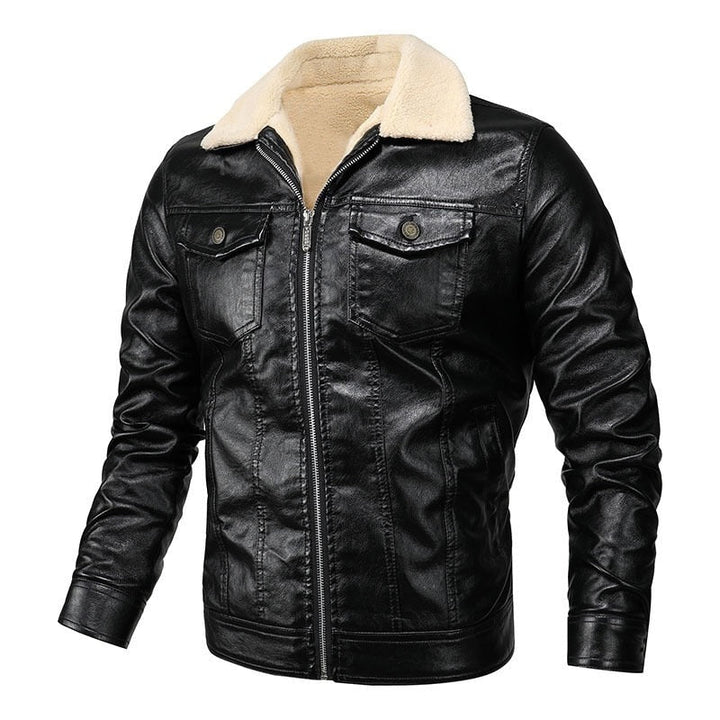 Fleece Collar Warm Biker Leather Jacket - Bentley Maxwell