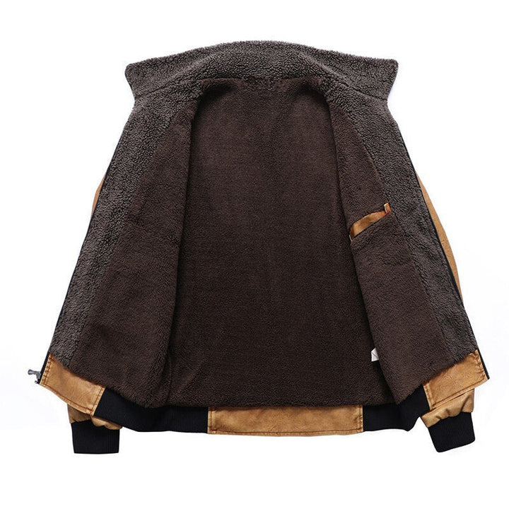 Fleece Collar Business Style Leather Jacket - Bentley Maxwell