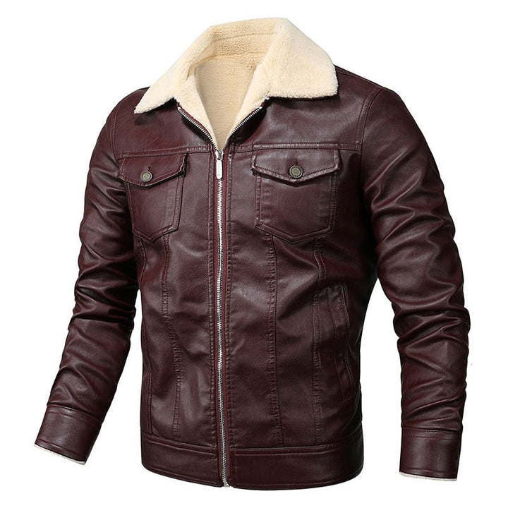 Fleece Collar Warm Biker Leather Jacket - Bentley Maxwell