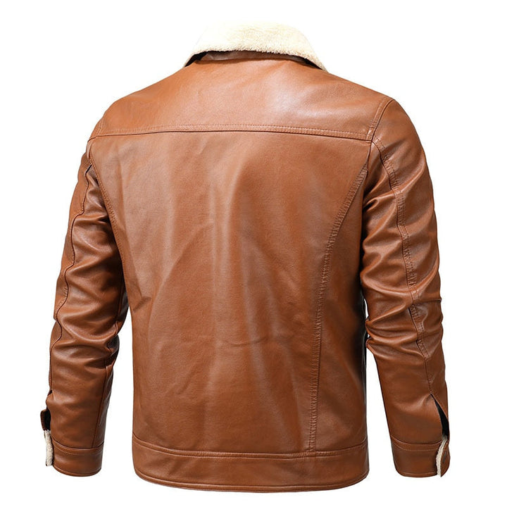 Fleece Collar Warm Biker Leather Jacket - Bentley Maxwell