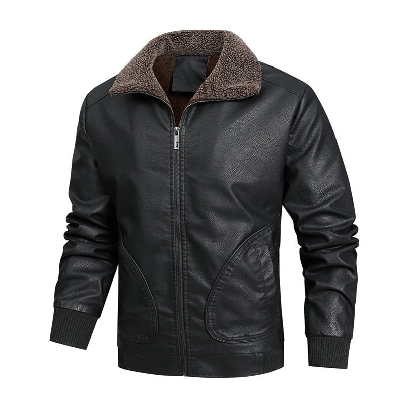 Fleece Collar Business Style Leather Jacket - Bentley Maxwell