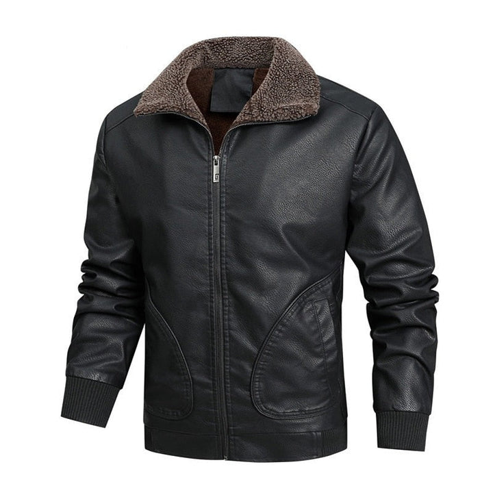 Fleece Collar Business Style Leather Jacket - Bentley Maxwell