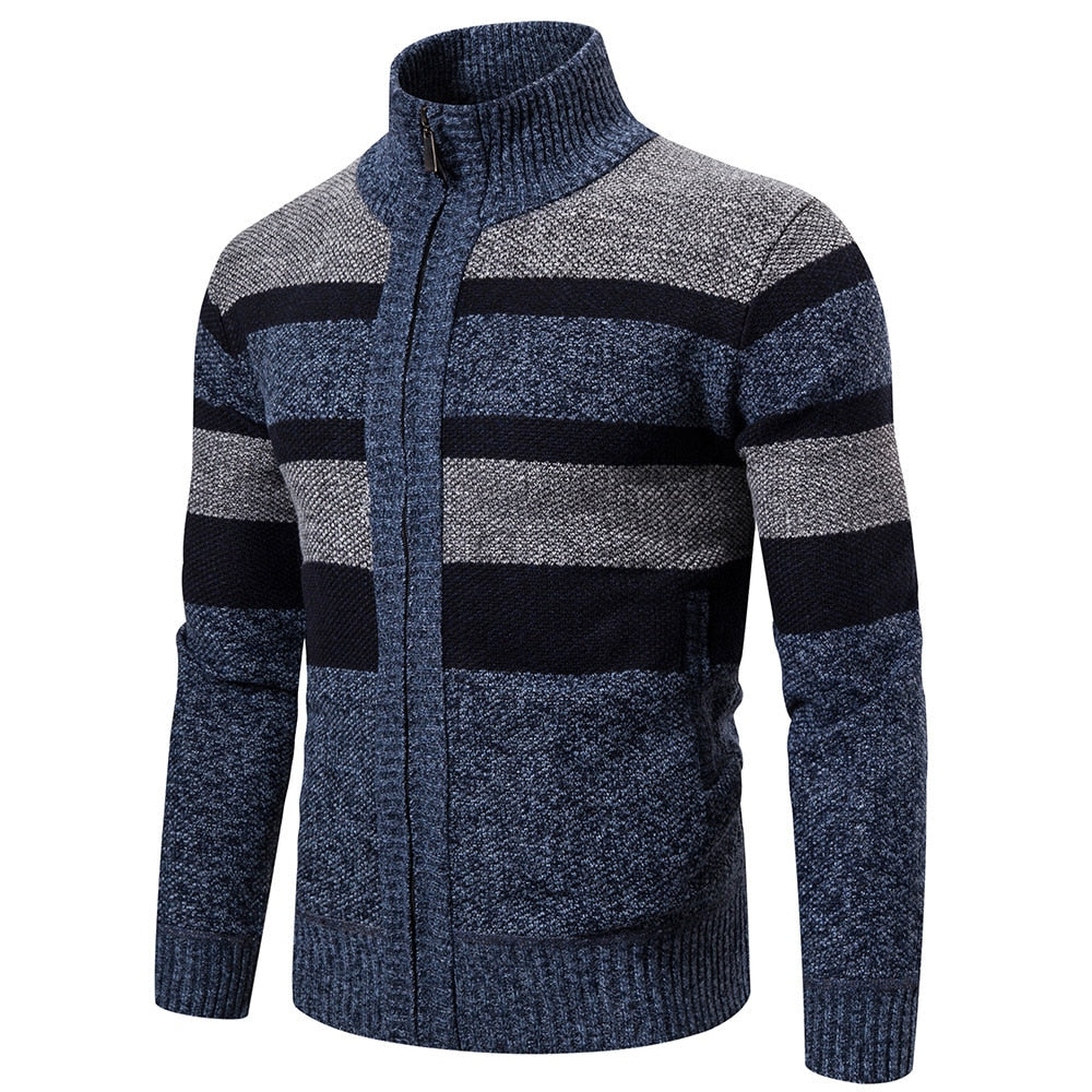 Mens Striped Slim Fit Knitted Cardigan - Bentley Maxwell