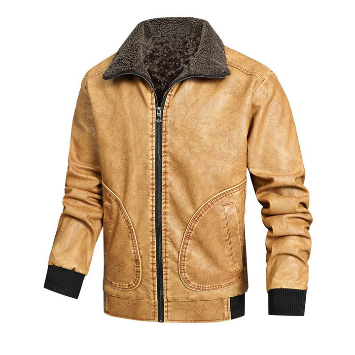 Fleece Collar Business Style Leather Jacket - Bentley Maxwell