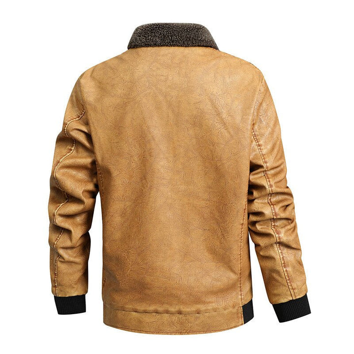 Fleece Collar Business Style Leather Jacket - Bentley Maxwell