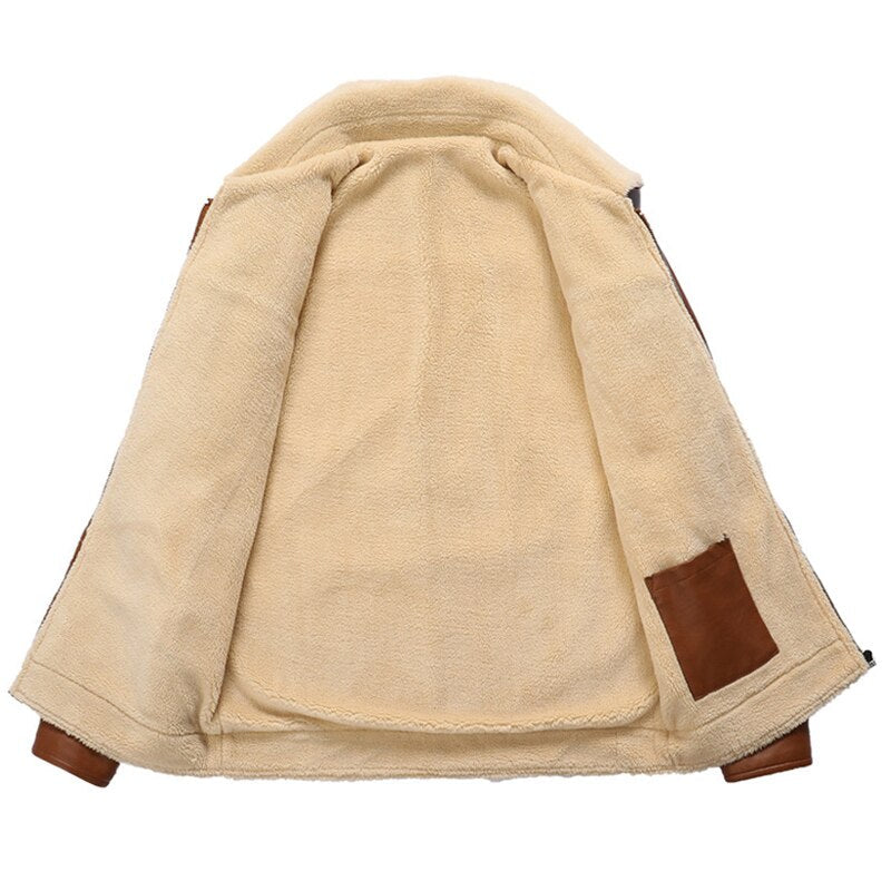 Fleece Collar Warm Biker Leather Jacket - Bentley Maxwell