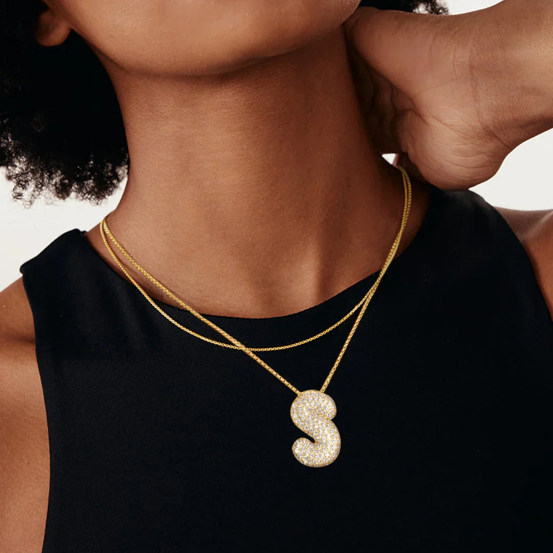 14K Gold Bubble Letter Necklace - Bentley Maxwell