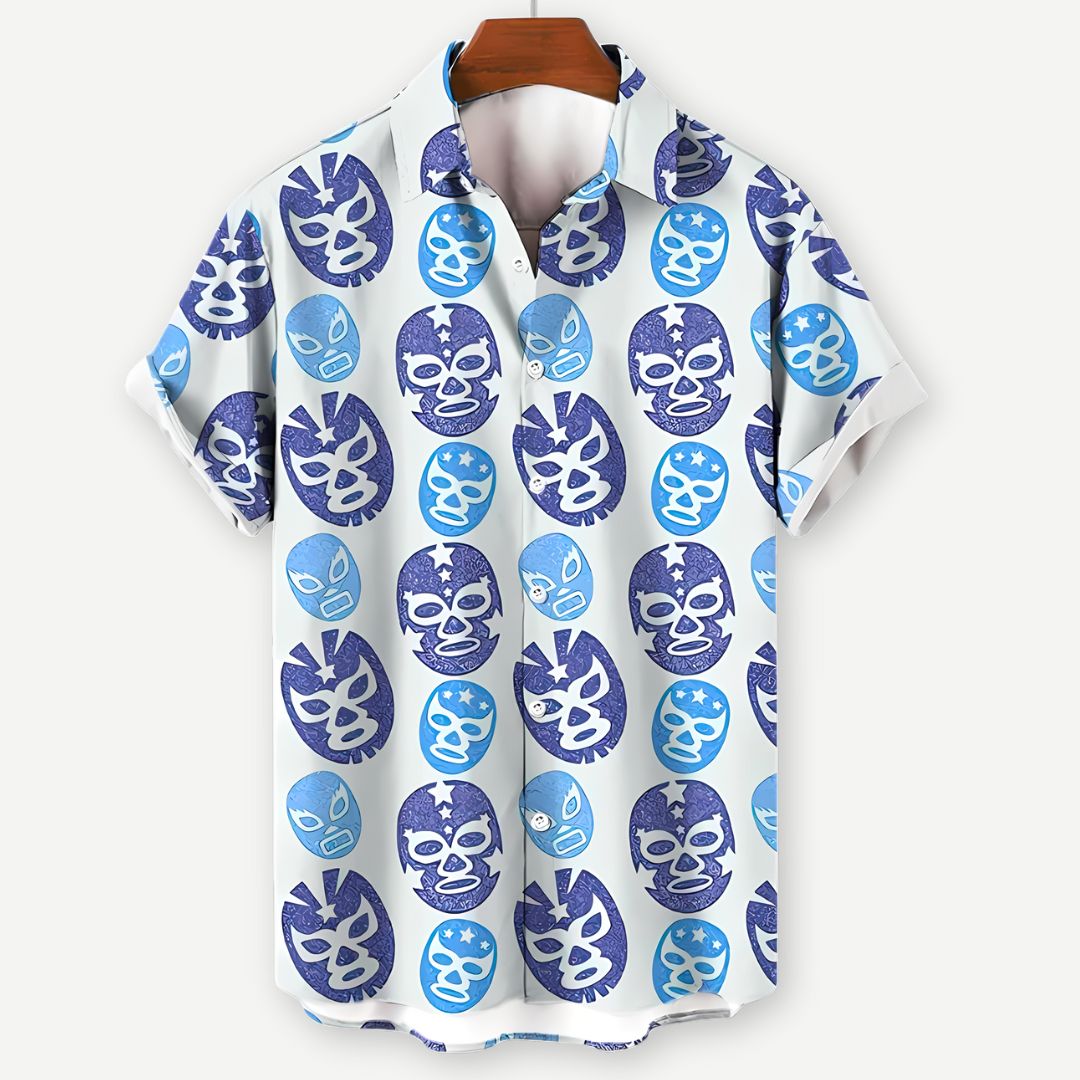 Relaxed Blue Masks Shirt - Bentley Maxwell